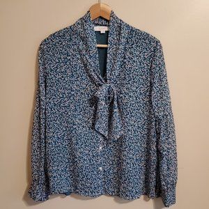 Loft Tie Neck Floral Button Up Top